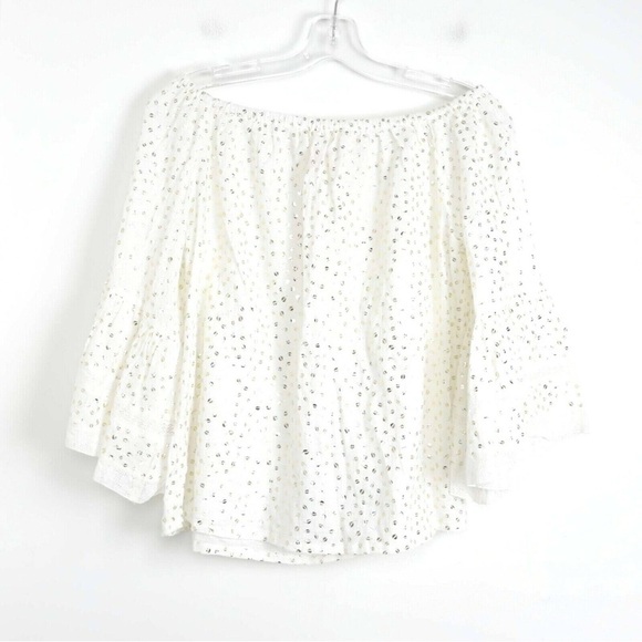 NWT Luna Moon Anthropologie gold print bell sleeve off shoulder blouse boho top - Picture 2 of 8
